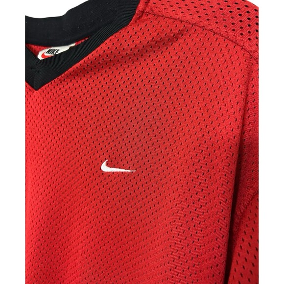 Vintage 90s Nike Fit Mens Shirt Red Mesh Swoosh Warmup Short Sleeves White Tag M - Picture 4 of 9